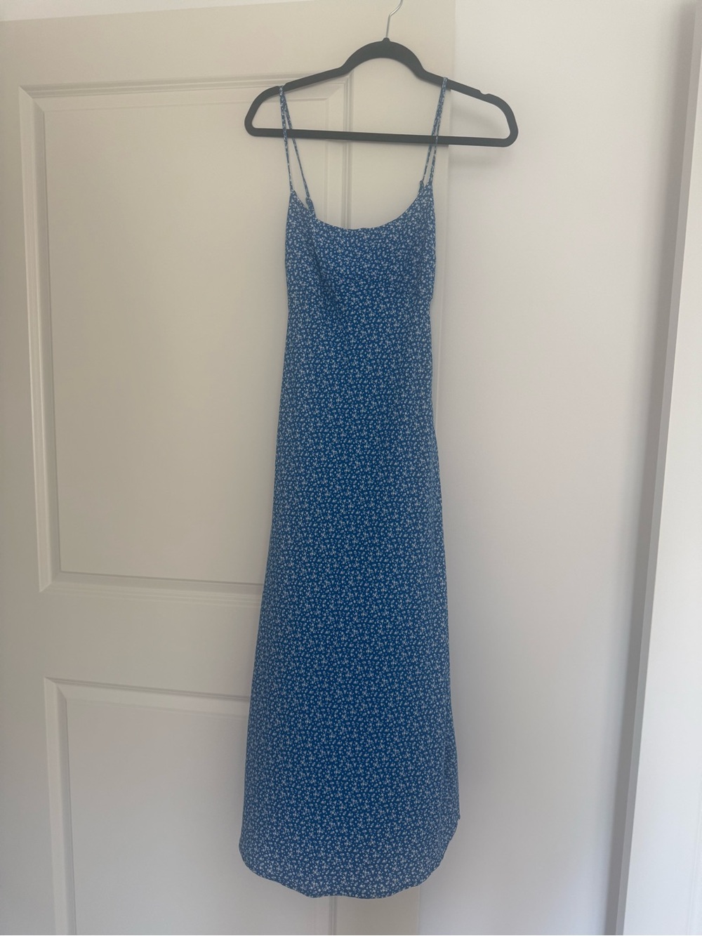 Blue Floral Slip Dress with Spaghetti Straps